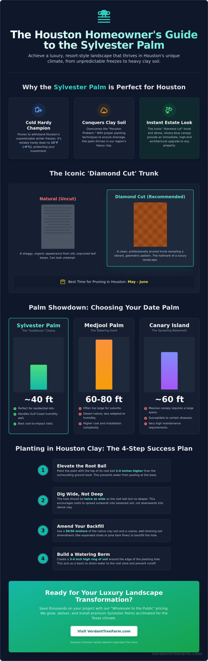 Sylvester Palm Houston Guide: Planting, Care, and the Diamond Cut Look