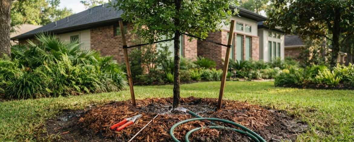 Post-planting tree care checklist for watering, mulch and pruning