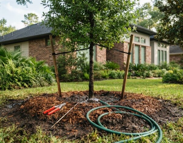 Post-planting tree care checklist for watering, mulch and pruning